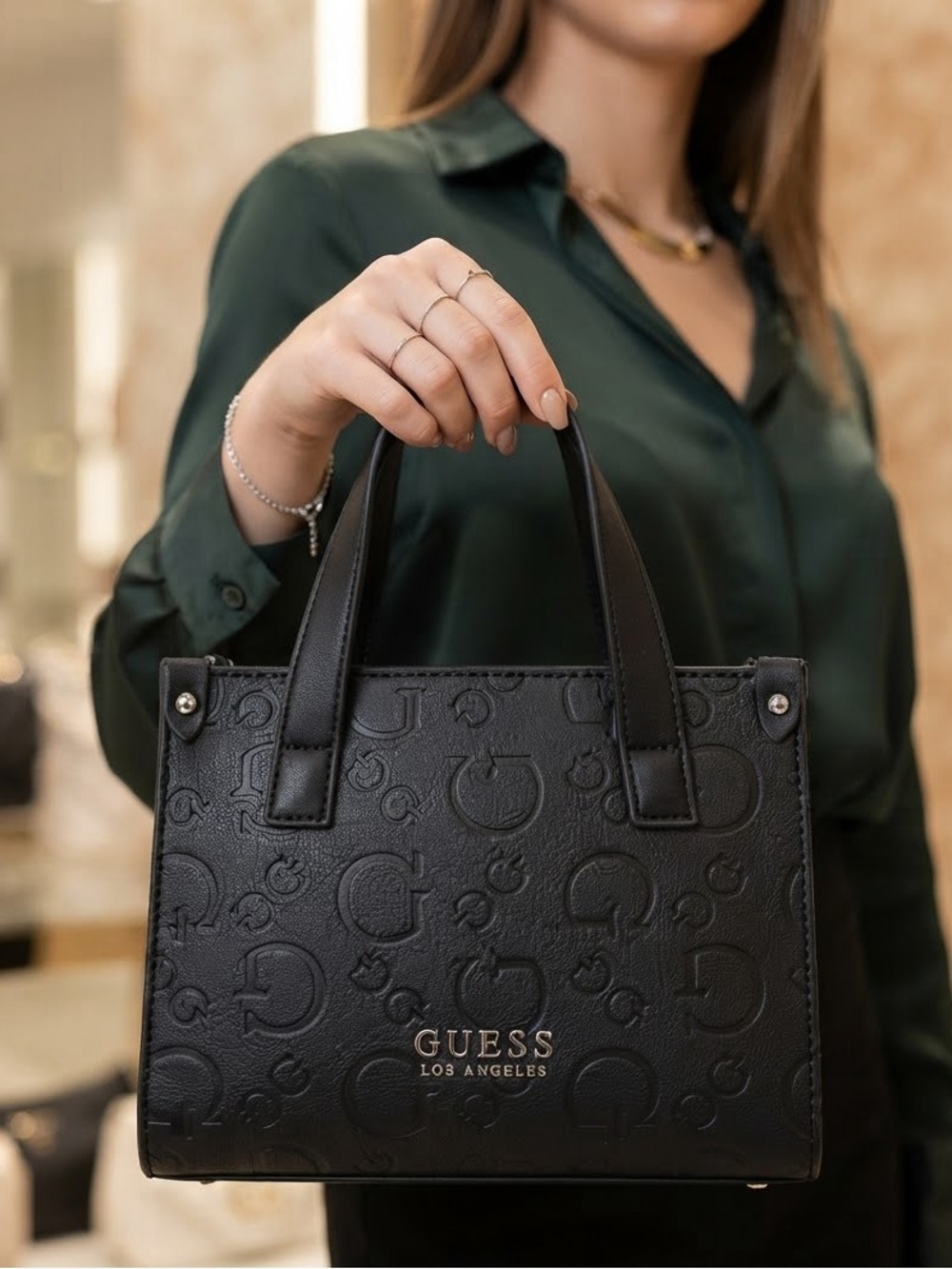 Guess Black Embossed Logo Satchel